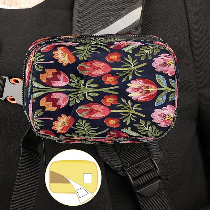 Weekly Travel Pill Organizer Case for Purse with Removable 7 Day Box Portable Compact Size Pill Box Fashionable Pill Container for Medicine Vitamin Supplement Flower Floral Red