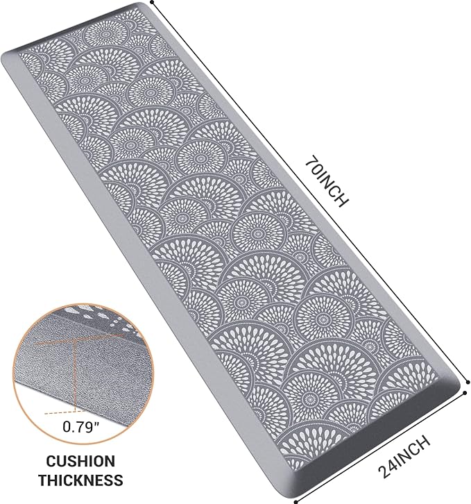 Mattitude 4/5 Inch Kitchen Mat, 24x70in Heavy Duty Ergonomic Comfort Foam Standing Desk Mat, Waterproof Non-Slip Standing Mats and Rugs for Kitchen, Office, Grey