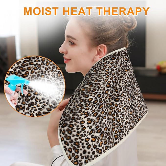 Deepsoon Heating Pad,Electric Heating Pads for Back,Neck,Abdomen,Moist Heating Pad for Shoulder,Knee,Arms,Legs,Dry/Moist Heat & Auto Shut Off,Christmas Gifts for Men and Women,Leopard Print,24x12 Inch