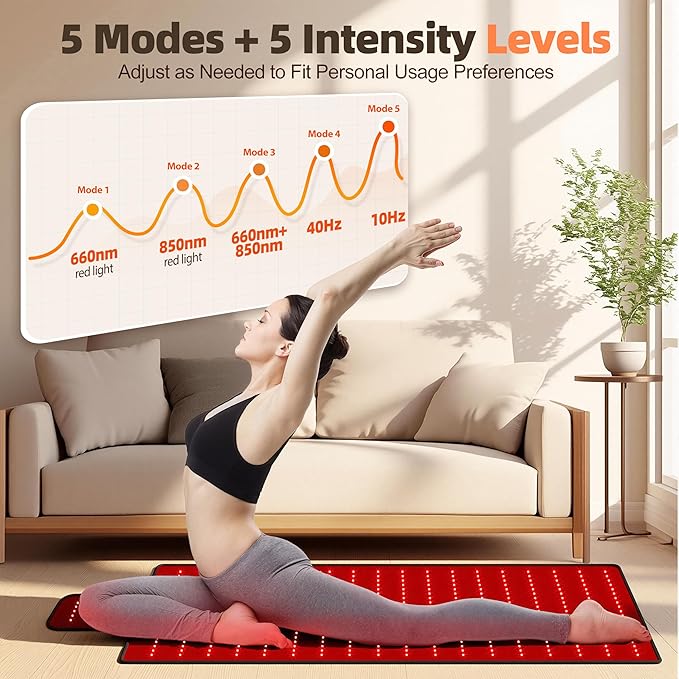 Red Light Therapy Mat for Full Body, High-Density LED Infrared Light with 5 Intensity Levels, 9 Auto-Shutoff Timer Settings, Handheld Controller, Gifts for Athletes, Office Workers, Women, Men