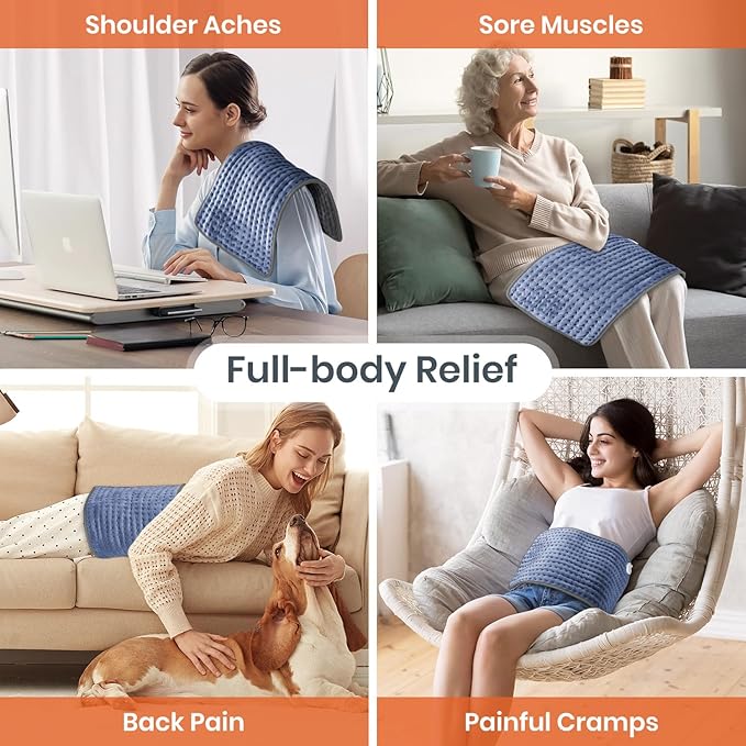 Heating Pad for Back Pain & Cramps Relief, 9 Heat Settings & 4 Timers Auto Shut Off Heating Pads, Machine Washable, Dry & Moist Heat, Soft Electric Heating Pad for Neck, Shoulder, Knee, Leg, 12''×24''