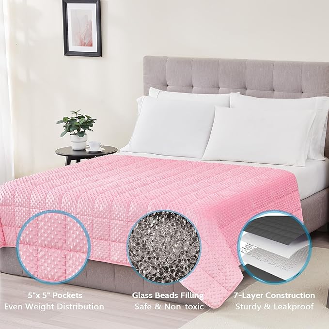 L'AGRATY Weighted Blanket - 50"x60" 10lbs Minky Dots Heavy Blanket with Glass Beads Soft Breathable for All-Season Summer Fall Winter Thick Comfort for Sleeping