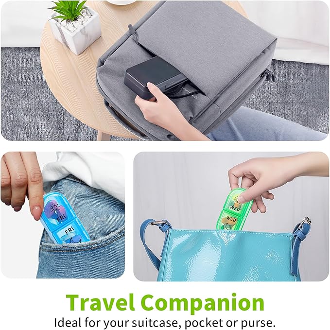 Betife AM PM Pill Organizer 7 Day, Weekly Pill Organizer 2 Times a Day, Daily Pill Box AM PM, Portable Travel Medicine Case, Day and Night Pill Container for Medication, Vitamin or Supplement（Black）