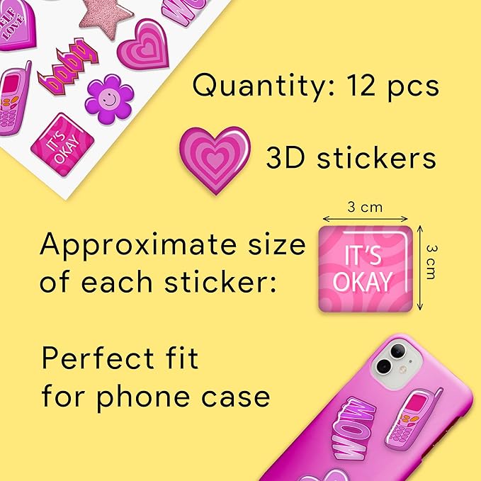 BulbaCraft Y2K 3D Stickers for Phone Case Aesthetic — Puffy Cell Phone Stickers — 3D Puffy Decals for Adults, Gifts for Women & Men