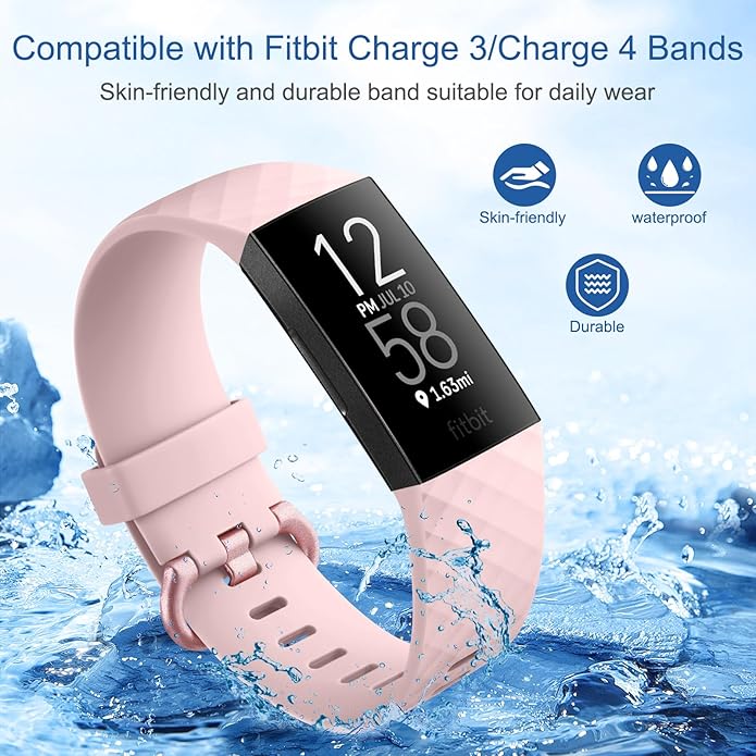 Vancle Bands for Fitbit Charge 4 Bands/Fitbit Charge 3 Bands Women Men[4 PACK], Classic Soft Replacement Sport Straps Wristbands for Fitbit Charge 4 / Charge 3 Fitness & Health Tracker