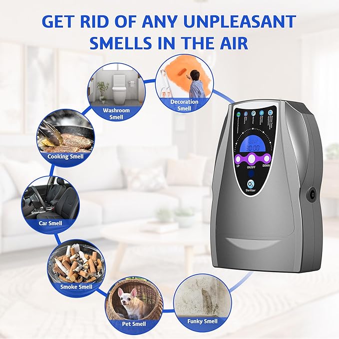 Ozone Machine, 1000mg/h Multipurpose Ozone Machine for Air, Water, Fruits, Vegetables Cleaner Device in Water - Dark Gray