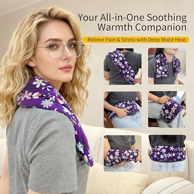 Heating pad for Neck Shoulders and Back Microwavable Machine Washable 27x5 Microwave Rice Bag for Heat Therapy Reusable Hot Pack for Muscle Cramps Moist Warm Bean Bag for Pain Relief Levender Scented