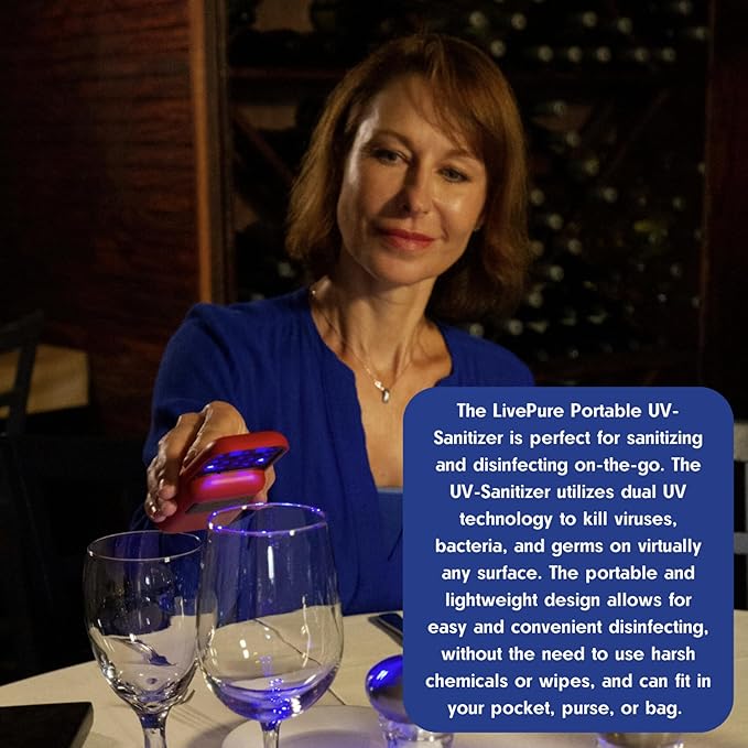 LivePure Handheld UV Light Sanitizer. Portable UV Light for Disinfecting Room, Kitchen, Car, Bathroom, Household Surfaces. Black