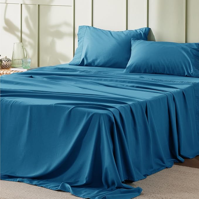 Bedsure Full Size Bed Sheets - 4 Pieces Soft Full Sheet Set - Breathable & Cooling - Hotel Luxury - Easy Care Polyester Microfiber Bedding for Women, Men, Teal Blue