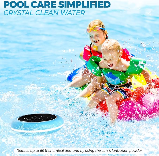 Solar Pool Ionizer - Enhanced with Latest Solar Technology & Longer-Lasting Anode | Reduces Chlorine- Mineral-Based Pool Cleaning Device | 85% Less Chlorine for Pools Up to 45,000 Gallons