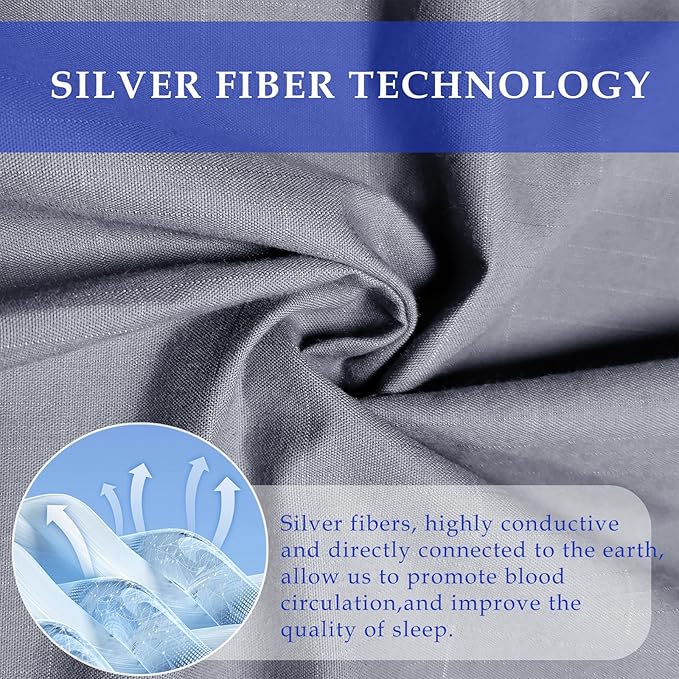 Grounding Bed Sheets California King Grounding Deep Pocket Fitted Sheet Cotton Silver Fiber Grounded Sheets Earth Connected Sheet(72"x84"x14",Grey)