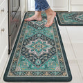 Kitchen Mats 2PCS,Cushioned Anti Fatigue Kitchen Mats for Floor,Farmhouse Green Kitchen Rugs Non Slip,Memory Foam Comfort Standing Mat Carpet for Sink Laundry Office