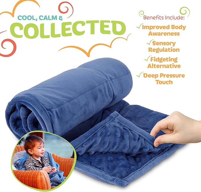 7lb Weighted Blanket for Kids (Blue) 19x22 Inch, Plush Minky Weighted Lap Pad with Travel Bag for Ages 6-12