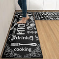 Arttown Black Anti-Fatigue Kitchen Rug Set of 2 Cooking Knife and Fork Cushioned Floor Standing Mat Waterproof Non-Slip Mat and PVC Ergonomic Comfort Foam Rug