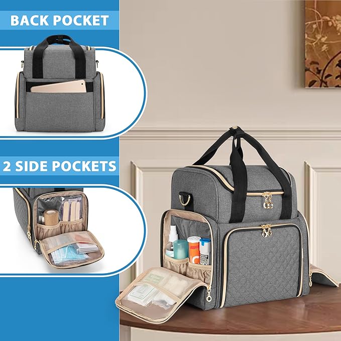 LUXJA Large Medicine Bag with 2 Removable Cases, Medicine Storage Bag with Multiple Storage Sections (Suitable for Travel or Home), Gray