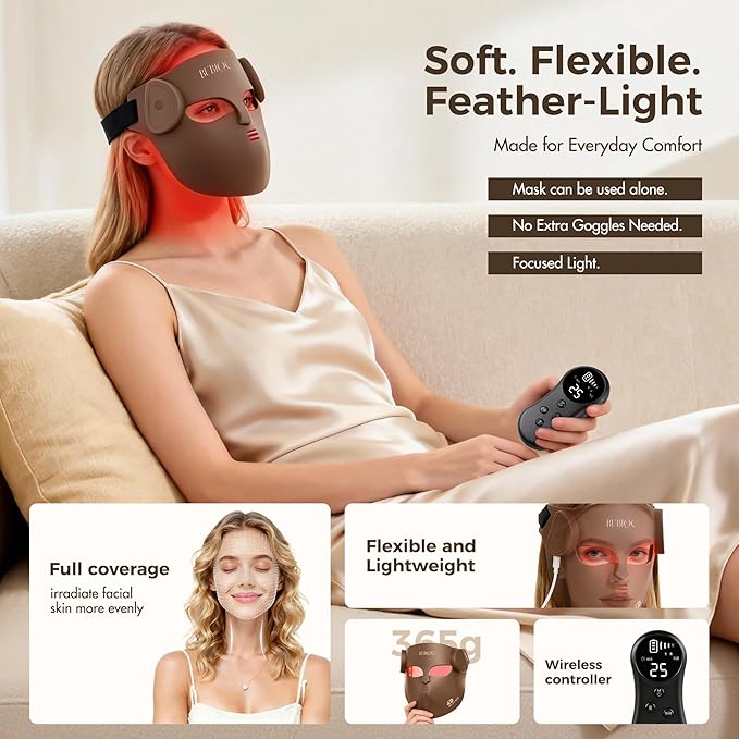 4D Red Light Therapy for Face with 400 LEDs,8+1 Color Light Therapy Mask for 4 Modes, 850nm Near Infrared Red Light Mask, 4000mAh Portable Rechargeable Led Face Mask Remote Control for Home & Travel