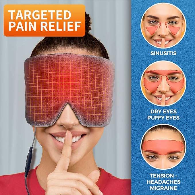sticro Heated Eye Mask with Extra Large Size for Dry Eyes and Sinus Pressure Relief, Ultra Soft Face Heating Pad for Tension Headache Relief, Jaw TMJ Pain Relief - 3 Heat & 5 Timing Settings (Gray)