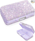 Yivaiks Bling Travel Pill Organizer Crystal Rhinestone 8 Compartments Portable Pill Case Daily Pill Box to Hold Vitamins Small Pill Container for Pocket Purse Medicine Organizer(Purple)