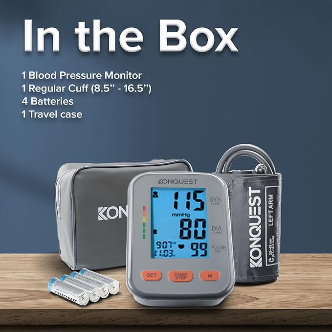 Konquest KBP-2704A Digital Blood Pressure Monitor – Automatic Upper Arm BP Machine with Large Cuff (8.5–16.5 in), Backlit Display, Digital, Irregular Heartbeat Detector – Tensiometro Digital