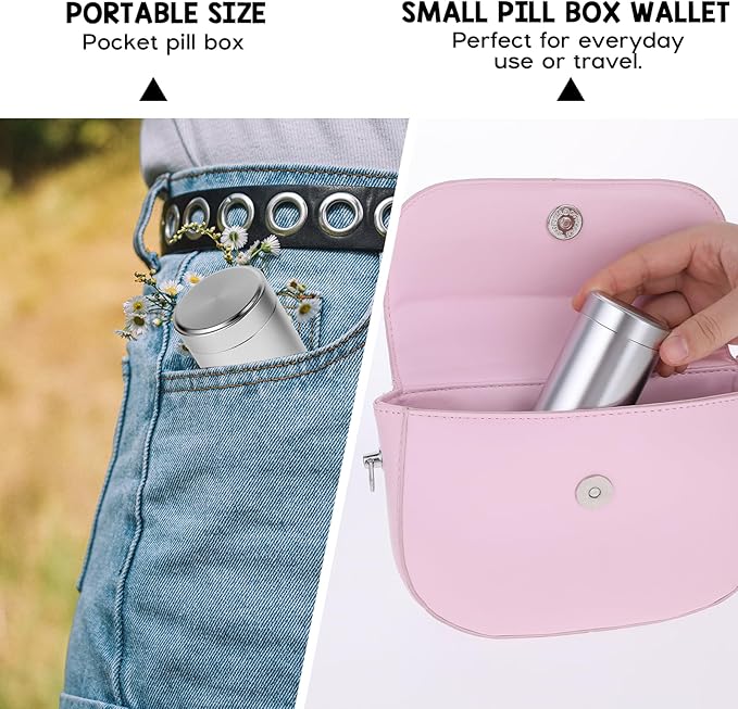 Portable Metal Small Pill Case, Round Aluminium Alloy Pill Holder Pocket Small Pill Box Waterproof Medicine Organizer Bottle Container for Travel Outdoor Vitamin Fish Oils(Silver)