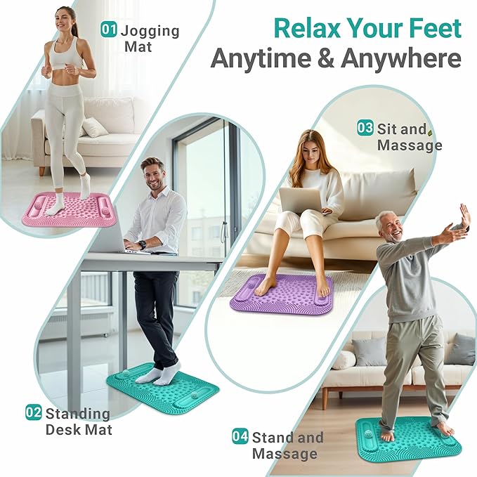 Foot Massage Mat with Two Massage Balls, 5-Zone Acupressure & Reflexology Mat for Various Stimulation, Portable Pressure Point Pad for Feet Relaxation, Pain, Fatigue Relief((Lake Blue)