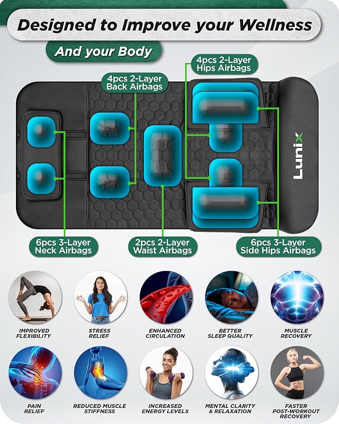 Lunix LX27 Heated Stretching Mat Massager – Upper Body Massage Mat Back Stretcher for Pain Relief, Deep Tissue Lumbar Massager for Flexibility & Recovery