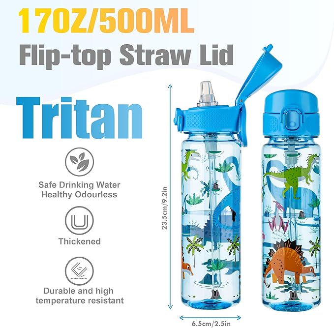 GOPPUS 17oz Kids Water Bottle for School -Straw, Leak-Proof Tritan Sports Bottle Time Marker Reusable for Girls Boys