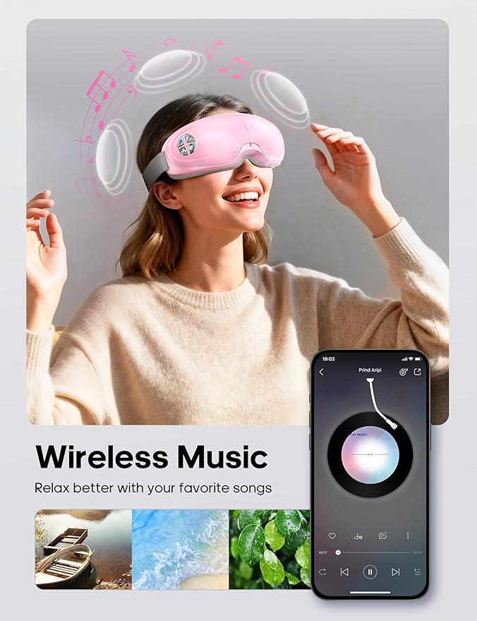 Lupow Eye Massager with Heat, Gift for Women & Men, Eye Mask with Music & White Noise for Migraine, Dry Eyes & Migraines Relief - Birthday, Christmas Gifts for Mom/Dad, Her/Him Pink