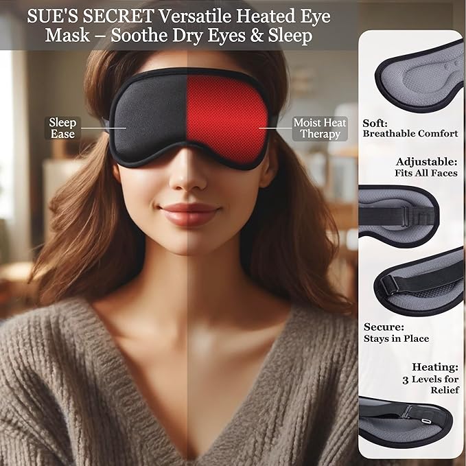Heated Eye Mask for Dry Eyes Relief - USB Powered Steam Warm Compress, Hygienic Eyelid Pads, Heating Pad with 3 Level Temperature Control, Eye Care for Travel Home Use - Grey