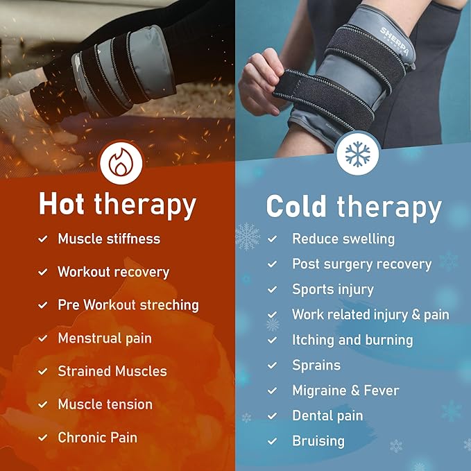 Medium Gel Ice Packs for Injuries Reusable Wrap with Straps - Hot and Cold Pack for Pain Relief, Tennis Elbow, Ankle, Foot, Hand - 8" x 12" - Grey
