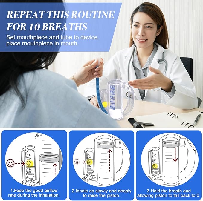Incentive Spirometer Adult,Breathing Exercise Device for Lungs,Deep Breathing Trainer for Children and Adult,5000ml Volume Measurement with Flow Rate Indicator.