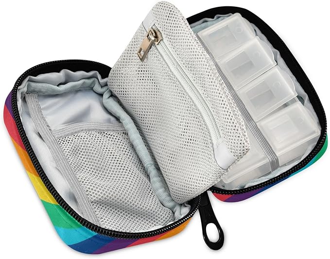Pill Organizer Box Case Weekly Travel Pill Container Cute Pill Holder 7Day Vitamin Organizer Pill Dispenser Sorter Planner Storage Small Compact Rainbow Stripes12