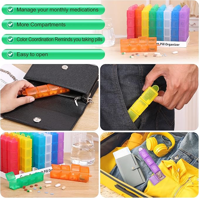 Monthly Pill Organizer 4 Times A Day, One Month Pill Organizer, Monthly Pill Box Organizer with 32 Daily Compartments for Fish Oil, Vitamins, Supplements and Medications, 31 Day Pill Case