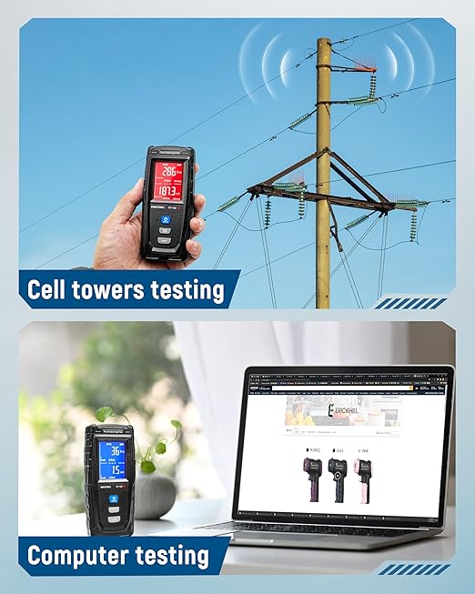 ERICKHILL EMF Meter, Detects Electric and Magnetic Fields, Handheld Digital EMF Detector with LCD Display, Sound-Light Alarm, Rechargeable Battery for Home, Office, and Appliances (Blue)