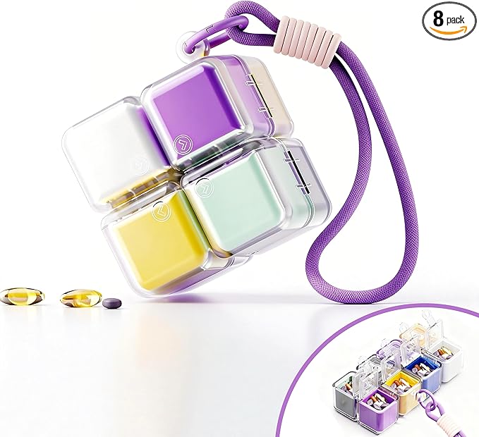 Weekly Pill Organizer - Foldable Travel Pill Organizer Magic Cube - Large Daily Pill Case for Fish Oil, Medicine, Vitamins, Supplements, Sugar
