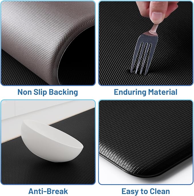 StepLively Kitchen Mat, 2 PCS Kitchen Rugs, Cushioned Kitchen Mats for Floor, Anti Fatigue Kitchen Rug Set, Non-Skid Standing Mat for Kitchen, Office, Sink, 17.3"×30"+17.3"×59", Black
