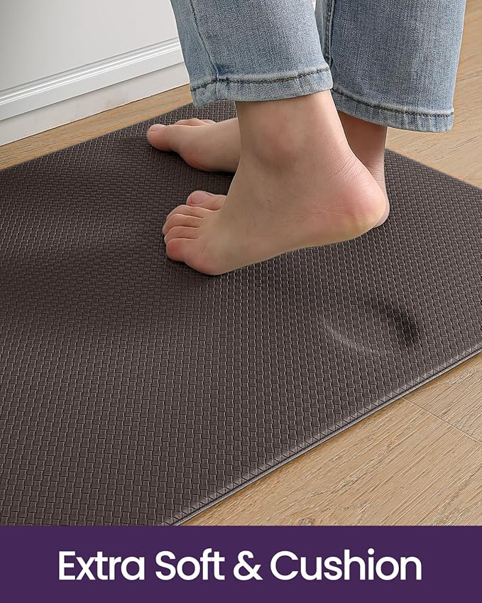 DEXI Kitchen Floor Mats Cushioned Anti Fatigue, 17x95, Long Standing Runner Rug Waterproof, Comfort Memory Foam Padded for Front Sink Laundry, Brown