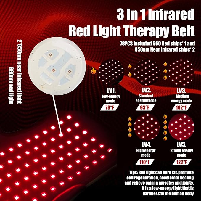 Wearable Red Light Therapy Wrap for Body Pain Relief - 3-in-1 660nm Red & 850nm Near-Infrared LED Pad with Heat for Muscle Repair, Feet, Knee, Ankle, Foot, Hands, & More Body Areas