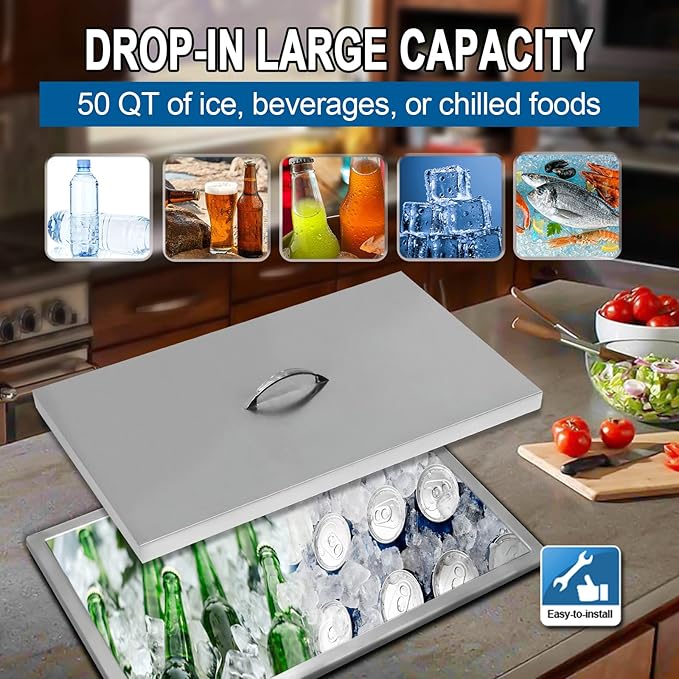 Commercial Stainless Steel Drop-in Ice Bin Chest – Insulated Bar Ice Well for Beverage Service