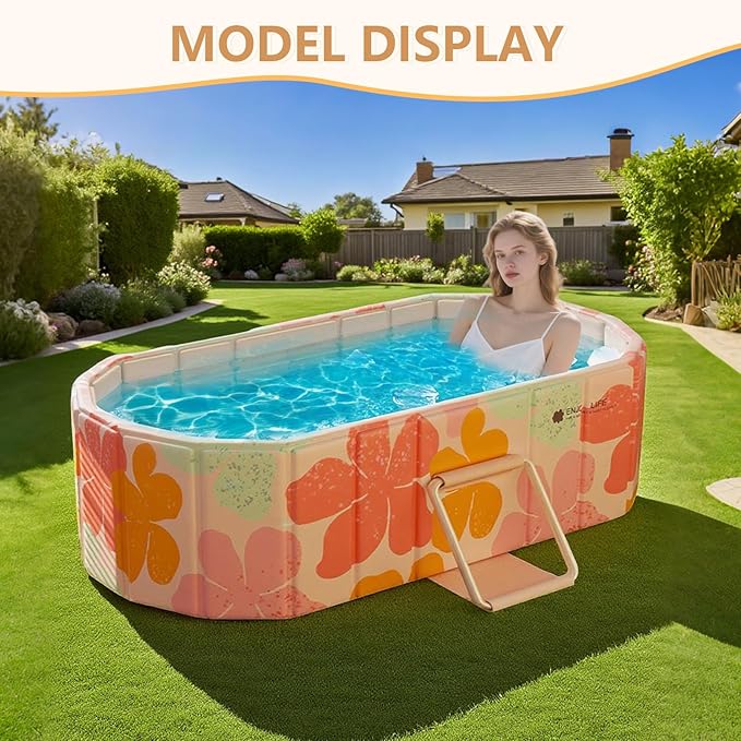 Gets 59" XXL Oval Ice Bath Tub For Athletes,Portable Bathtub for Adults Foldable Soaking Standing Hot Bath Tub for Shower Stall,Separate Family Bathroom SPA (Pink,59"×22"×19")