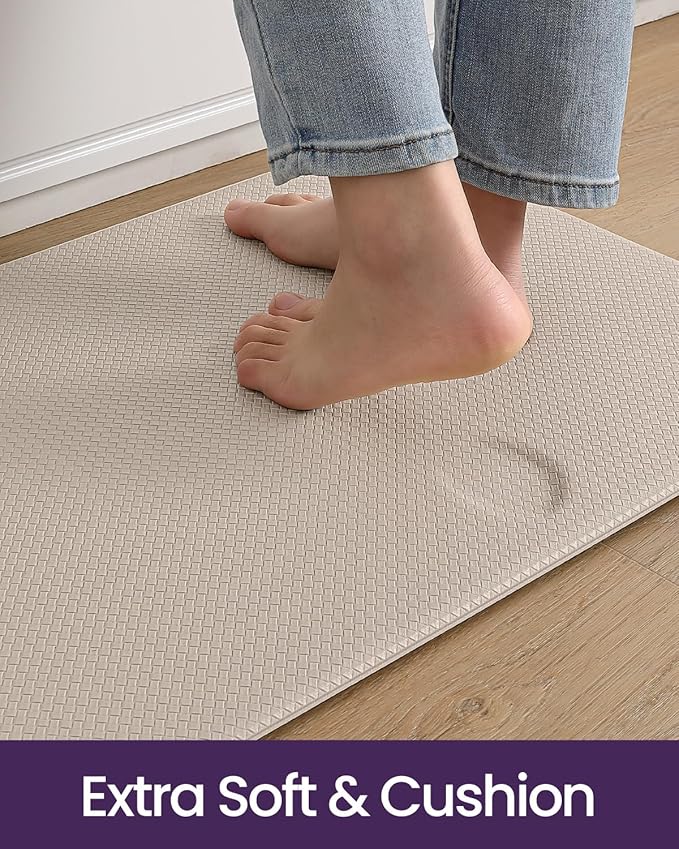 DEXI Kitchen Floor Mats Cushioned Anti Fatigue, 23x86, Large Long Standing Runner Rug Waterproof, Comfort Memory Foam Padded for Front Sink Laundry, Beige