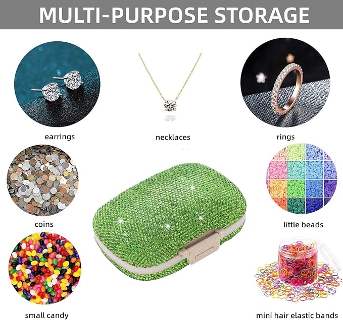Cute Pill Organizer Small Bling Pill Case for Purse Medicine Vitamin Container Holder Daily Pill Box Container for Women Travel Medicine Kit(Green)