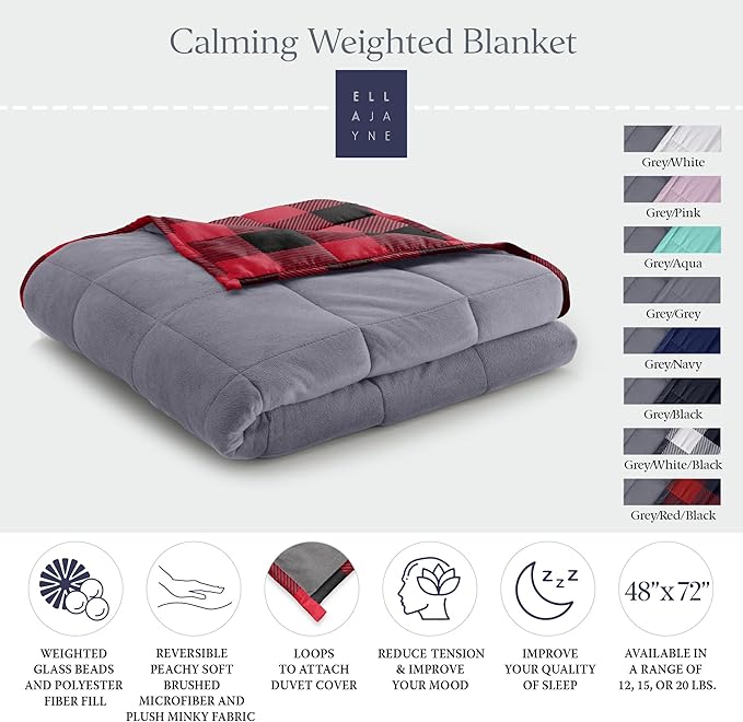 Ella Jayne - Luxury Reversible Weighted Blanket for Adults, Queen/King/Twin Size, Heavy Black/Red - 15lb