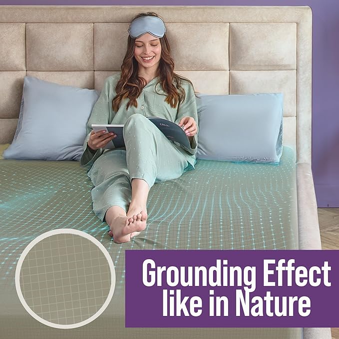 Earth Grounding Sheets Full Size with 12% Silver Fiber & 4% Silk & 84% Cotton - Green - Quality Certified Grounded Well Bed Sheet - Conductive Fitted Sheet for Better Sleep