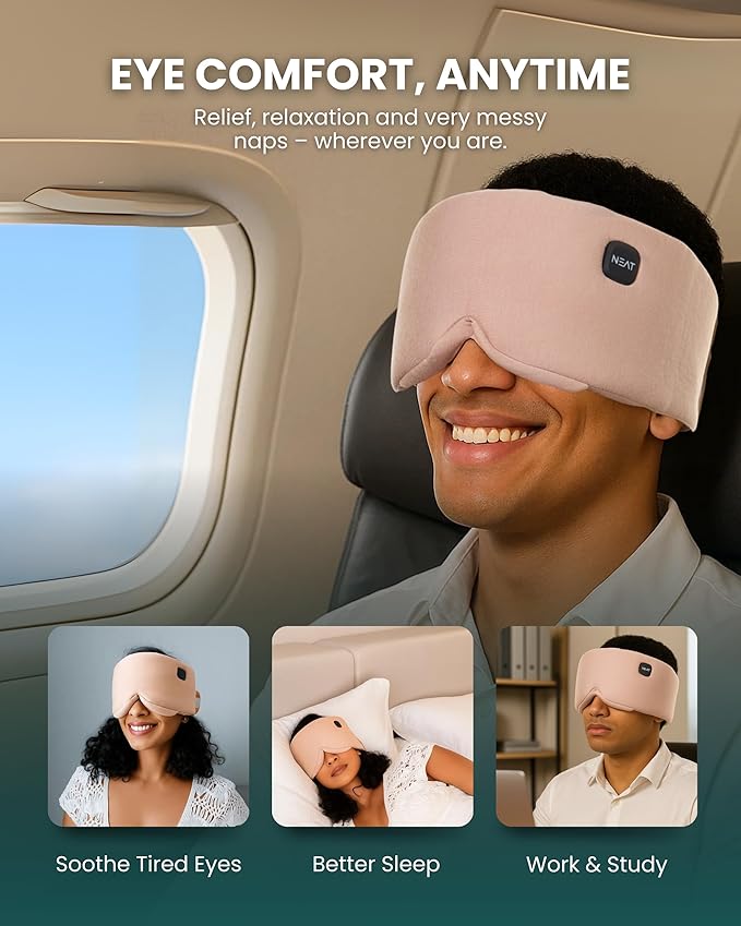 Heated Eye Mask - Cordless Eye Mask for Dry & Tired Eyes - 4 Adjustable Temperature Settings - Rechargeable and Light Blocking, Washable Cover for Cleaning (Sunset Rose)