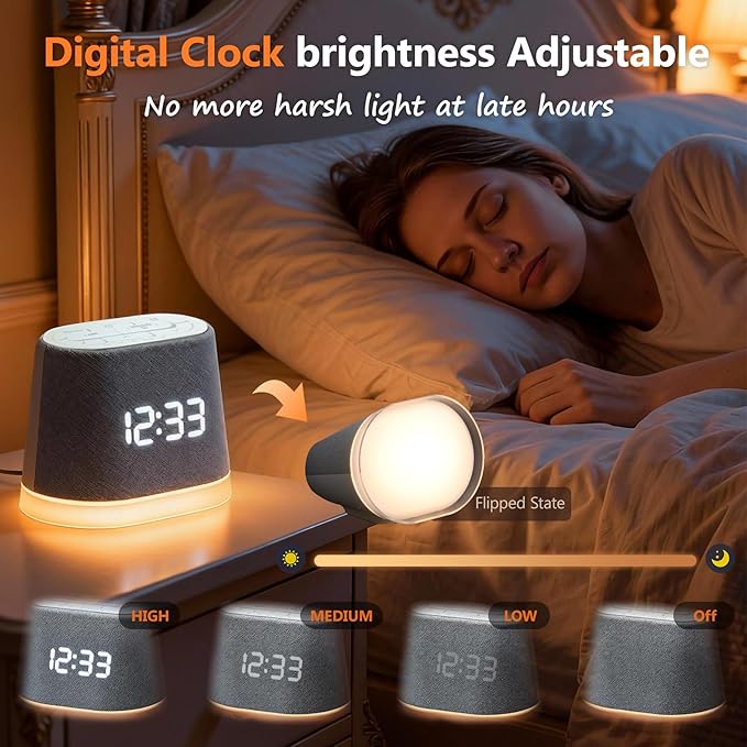 Sunrise Alarm Clock Sound Machine for Sleep, 10 Soothing Sounds Sleep Aid White Noise Machine for Heavy Sleepers, Timer, Easy Snooze, Wake Up Light for Bedrooms, Adults, Kids
