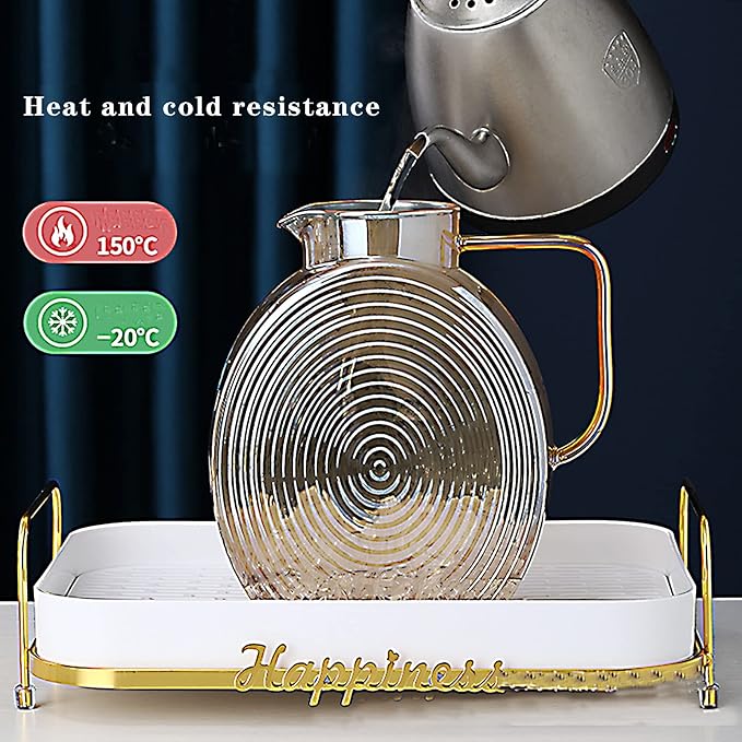77oz Large Glass Water Pitcher with Gold Lid for Fridge Wide Handle Coffee Carafe for Party Water Jug Lemonade Iced Tea Jug Juice Sun Tea Jar for Drinks 2.2L
