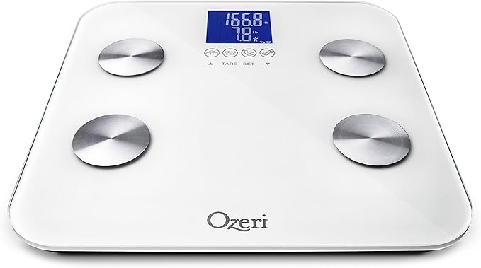 Ozeri Touch 440 Lbs Total Body Weight Scale (Body Fat, Muscle, Bone, Weight & Hydration), Auto Recognition Bath Scale with Infant Tare