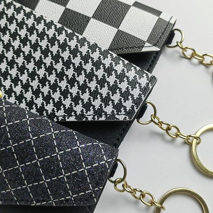 Birth Control Pill Case Check Black White Envelope Shape Keychain (Check Black/White)