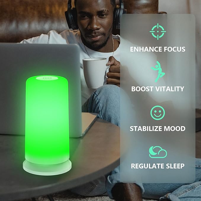 Green & White Light Therapy Lamp for Migraines, Headaches, Insomnia, Anxiety Relief, Light Sensitivity - Soft Mode for Fast Asleep